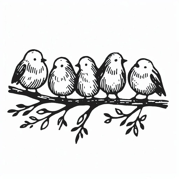 5 birds drawing