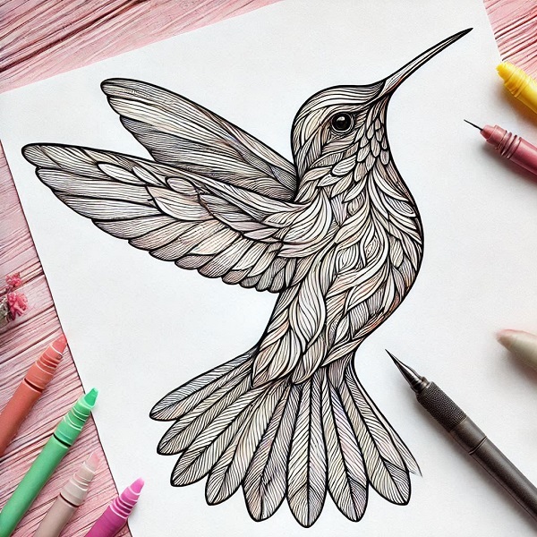 Beautiful Hummingbird Drawing 19