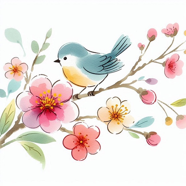 Bird and Flower Drawing