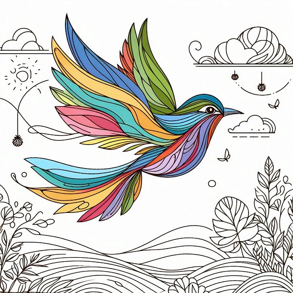 Colorful Bird Flying Drawing 9