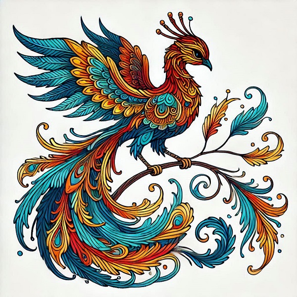 Colour Phoenix Bird Drawing 13