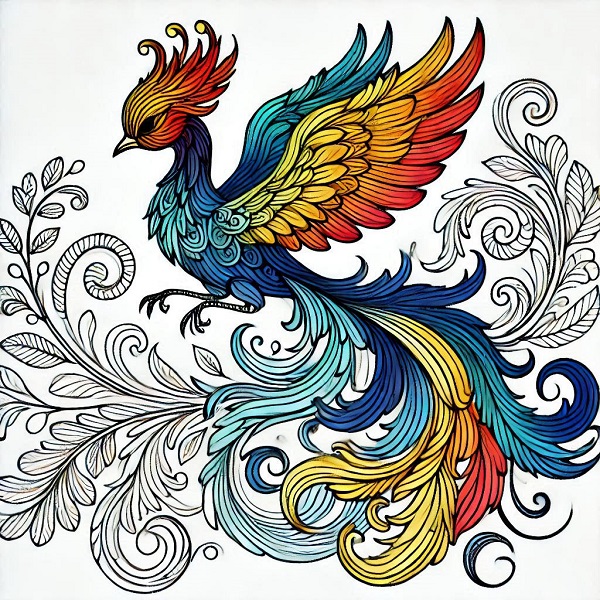 Colour Phoenix Bird Drawing 16