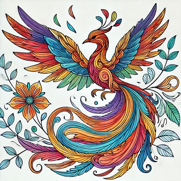 Colour Phoenix Bird Drawing 17