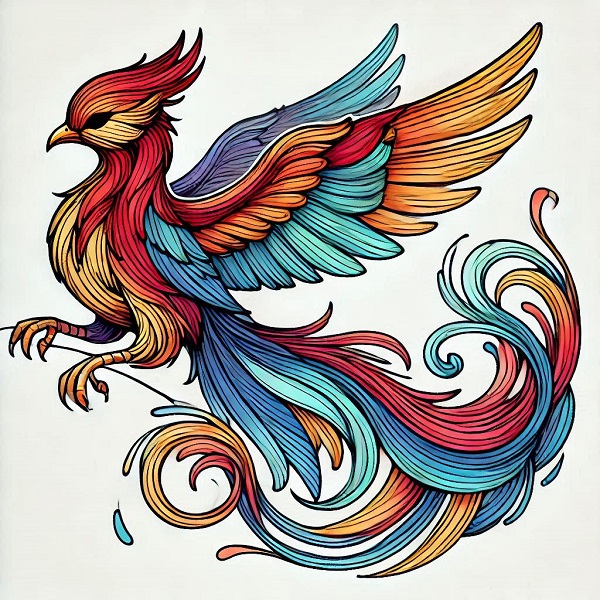 Colour Phoenix Bird Drawing 2