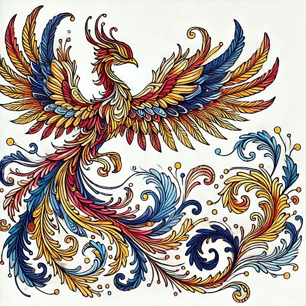 Colour Phoenix Bird Drawing 4