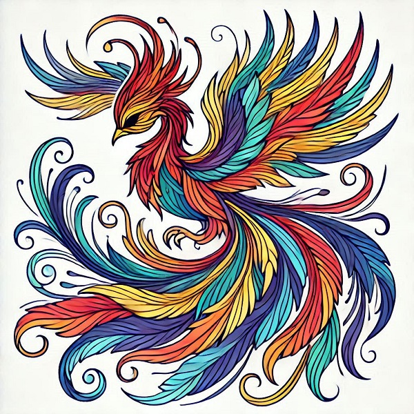 Colour Phoenix Bird Drawing 6