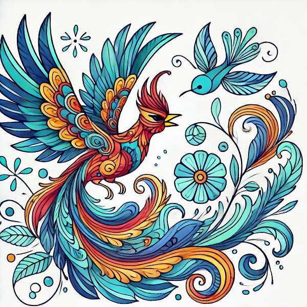 Colour Phoenix Bird Drawing 9