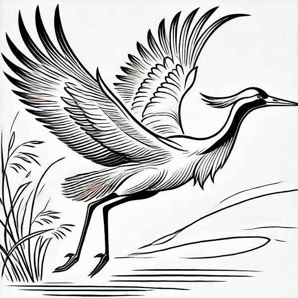 Crane Bird Flying Drawing 10