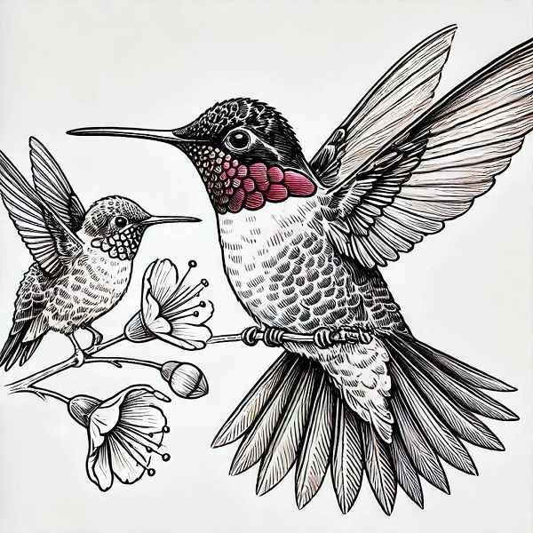 Ruby Throated Hummingbird Drawing 2