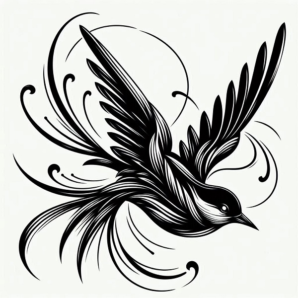 black flying bird drawing 13