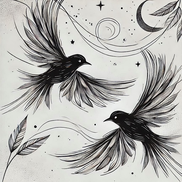 black flying bird drawing 14