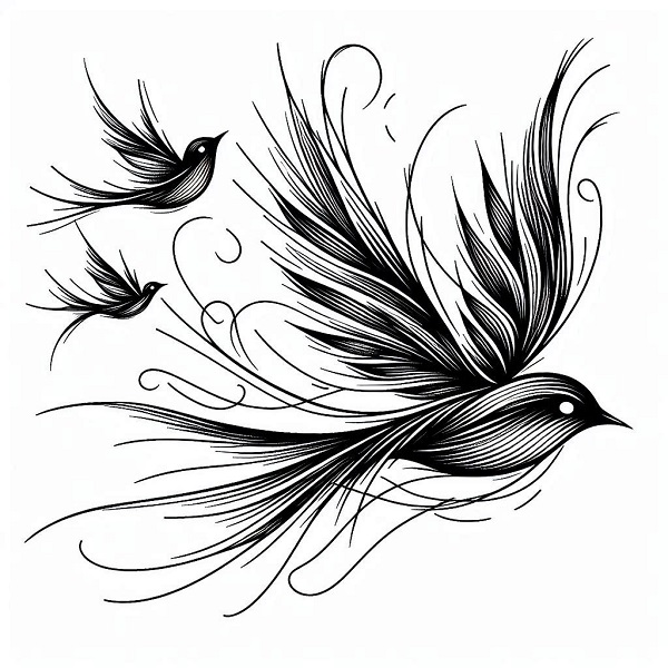 black flying bird drawing 16