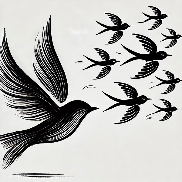 black flying bird drawing 6