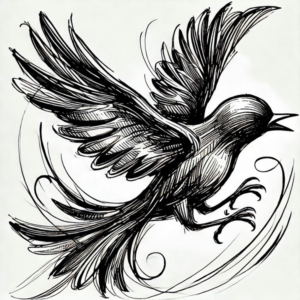 black flying bird drawing 7